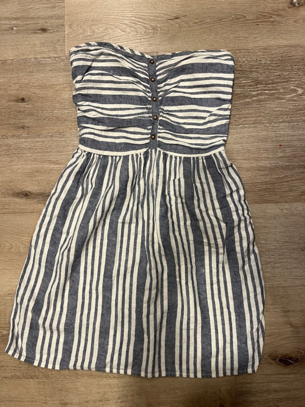 GAP Navy and White Strapless Button-Front Mini Dress
